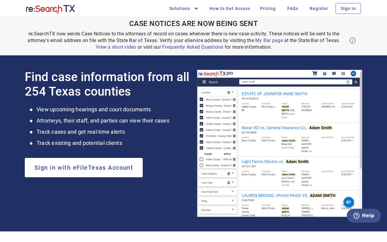 Crockett County docket search through the re SearchTX case records route
