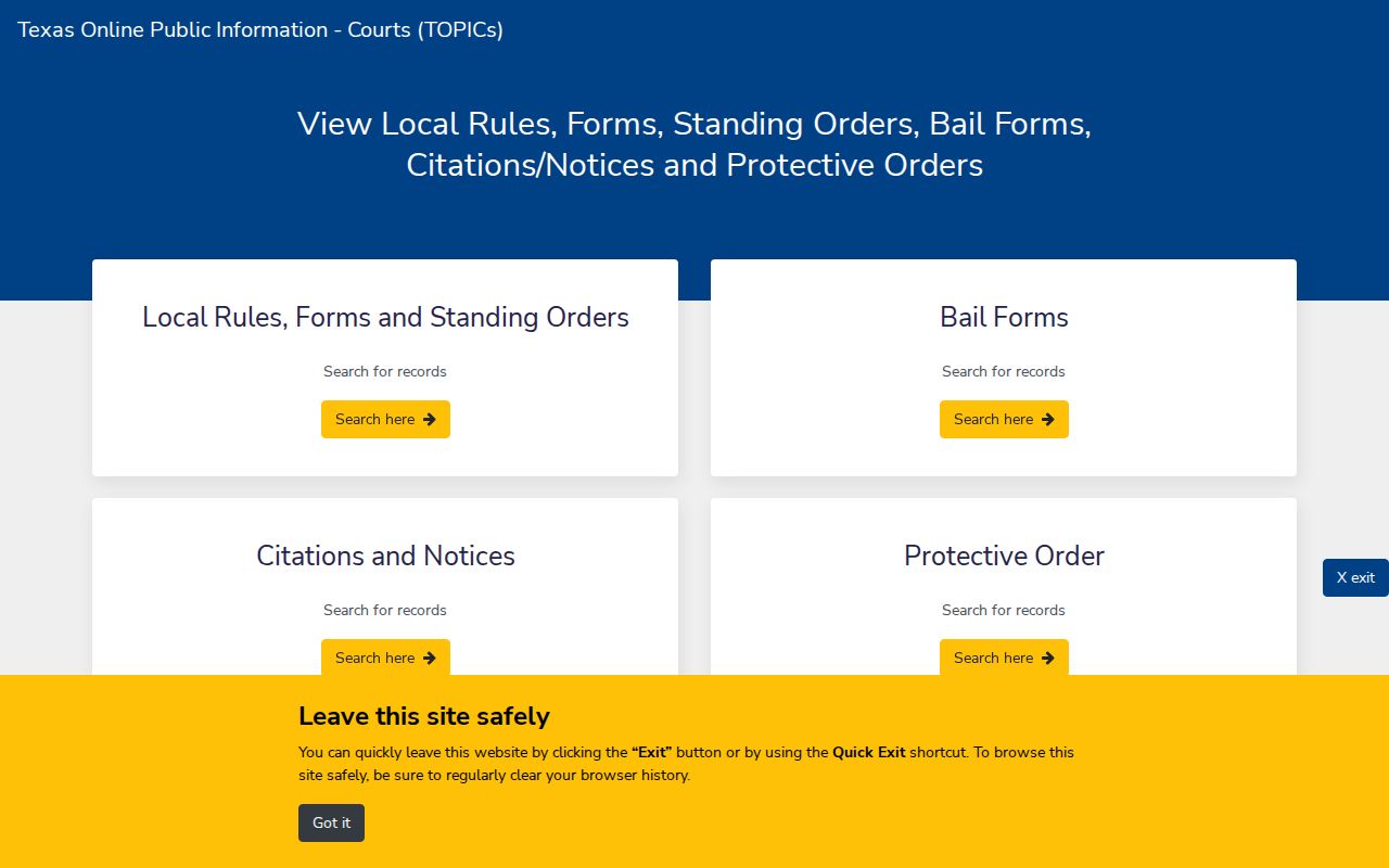 Texas Topics portal for court rules and forms