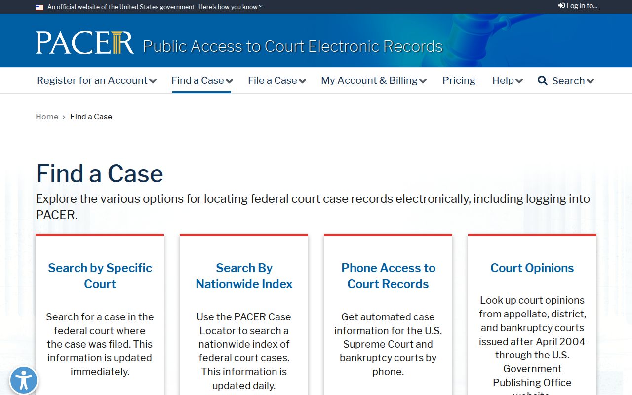 Crockett County federal case search options in PACER