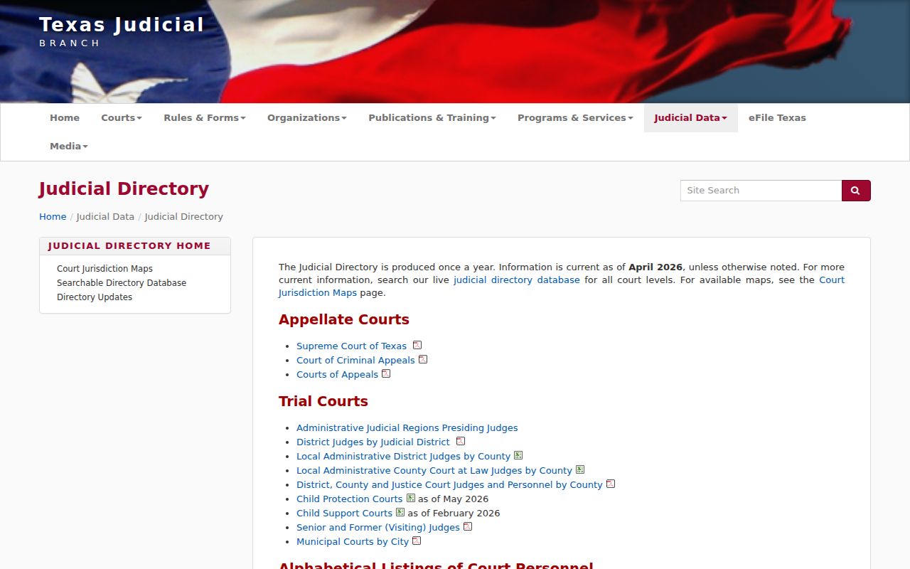 Texas Judicial Directory used to identify Crockett County courts